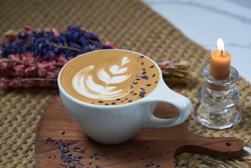 Lavender honey latte with foam art
