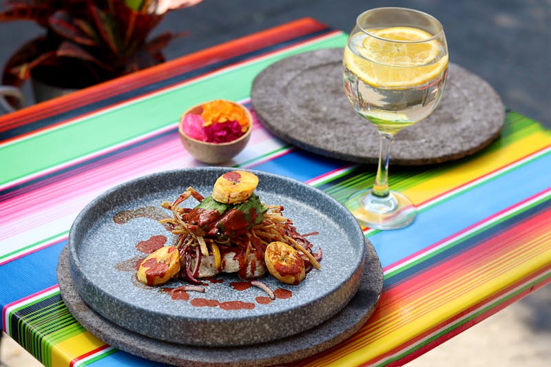 Beautifully arranged catering spread at a Cafe Rio event